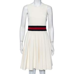 Pre Owned فستان غوتشي جبردين أوف وايت بطيات مقاس صغير - سمول