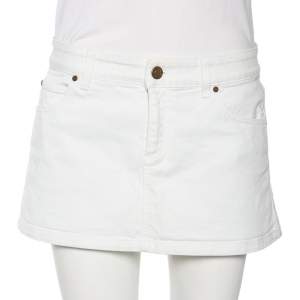 Pre Owned Gucci White Denim Logo Printed Mini Skirt M
