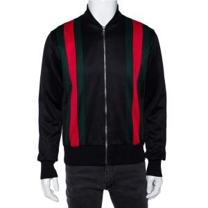 Gucci Black Jersey Web Stripe Detail Technical Bomber Jacket S