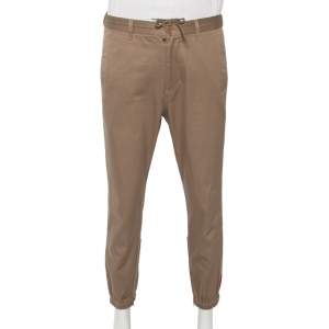 Gucci Khaki Cotton Contrast Stripe Logo Trim Detail Trousers L 