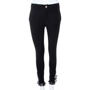 Pre Owned Gucci Black Stretch Cotton Lace Trimmed Skinny Pants S