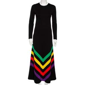 Pre Owned Gucci Black Silk Knit Chevron Print Flared Maxi Dress S