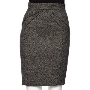 Gucci Grey Wool Pleated Waist Detail Pencil Skirt S