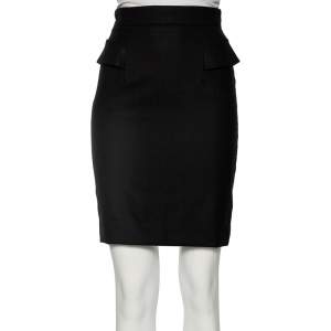 Pre Owned Gucci Black Wool Pleated Overlay Detail Pencil Skirt S