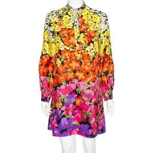 مملوكة مسبقًا Gucci Multicolored Floral Printed Silk Ruffle Trim Detailed Dress S