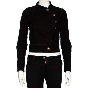 Pre Owned Gucci Black Cotton & Leather Applique Detailed Jacket S