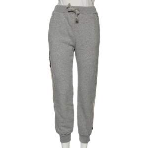 Pre Owned Gucci Grey Cotton Knit Stripe Trimmed Mystic Cat Appliqué Joggers XS