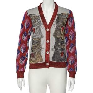 Pre Owned Gucci Multicolor Lurex Knit Button Front V-Neck Cardigan L