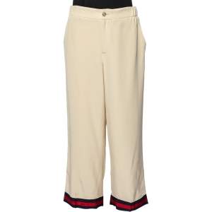 Pre Owned Gucci Cream Silk Web Stripe Detail Culottes M