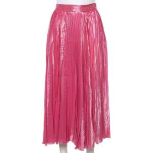 Pre Owned Gucci Pink Iridescent Lamé Pleated Midi Skirt M
