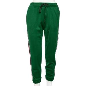 Pre Owned Gucci Green Jersey Side Stripe Detail Technical Joggers L