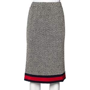 Pre Owned Gucci Black Tweed Web Trim Knee Length Skirt S
