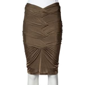Gucci Brown Jersey Ruched Detail Fitted Skirt S
