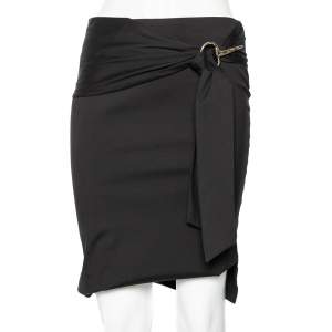Gucci Black Cotton Waist Tie Detail Knee Length Skirt S