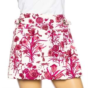 Pre Owned Gucci Cream & Burgundy Floral Printed Cotton Mini Skirt M