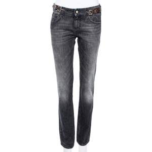 Pre Owned Gucci Grey Washed Denim Buckled Waist Detail Jeans S
