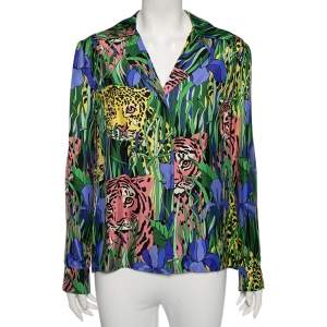 Gucci Multicolor Feline Garden Printed Silk Notch Collar Shirt M