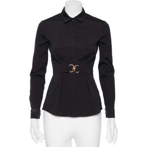 Gucci Black Cotton Belted Waist Detail Button Front Shirt S