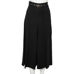 Pre Owned Gucci Black Crepe Horsebit Detailed Pleated Culottes L