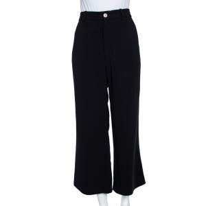 Pre Owned Gucci Black Crepe Web Stripe Trimmed Pants L