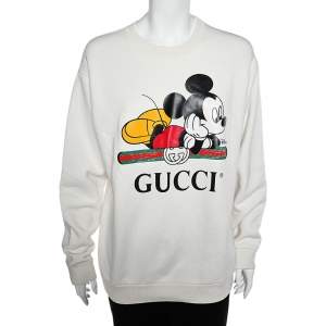 Gucci X Disney White Mickey Logo Printed Crewneck Sweatshirt M