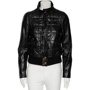 Gucci Black Leather & Wool Trimmed Bomber Jacket M