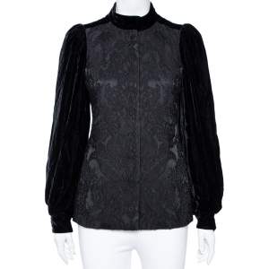 Pre Owned Gucci Black Jacquard Wool & Velvet Balloon Sleeve Button Front Jacket S