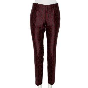 Pre Owned Gucci Black & Red Geometric Jacquard Wool Pants M 