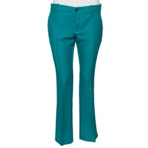 Pre Owned Gucci Teal Blue Silk & Wool Straight Bootcut Pants M 