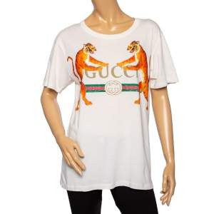 Gucci White Logo Printed Cotton Short Sleeve T-Shirt XS