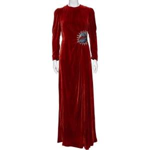 Gucci Rust Ufo Embroidered Velvet Long Sleeve Gown M