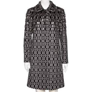 Gucci Monochrome Geometric Pattern Embellished Wool Coat M