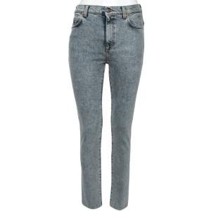 Pre Owned Gucci Blue Denim Logo Printed High Waisted Skinny Jeans S