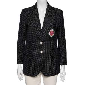 Pre Owned Gucci Black Polka Dot Wool Crystal Embellished Jacket L