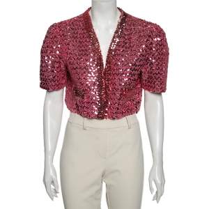 Gucci Pink Lamé & Sequin Embellished Cropped Jacket XXL