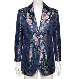 Gucci Blue Floral Brocade Single Breasted Blazer L