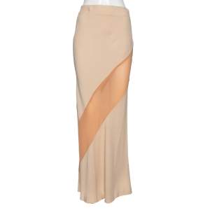Pre Owned Gucci Vintage Cream Crepe & Contrast Silk Paneled Maxi Skirt M