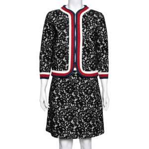 Gucci Black Lace Web Stripe Trimmed Scuba Sartorial Jacket & Skirt Set S/M