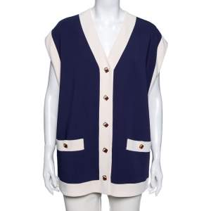Gucci Beige/Blue Crepe Oversized Cady Vest S