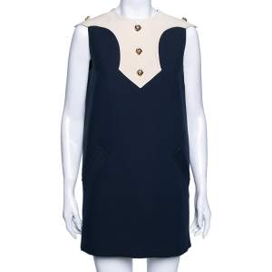 Gucci Beige/Blue Silk Sleeveless Shift Dress S