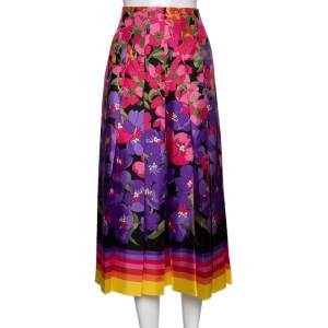 Pre Owned Gucci Multicolor Degrade Floral Print Silk Pleated Skirt M