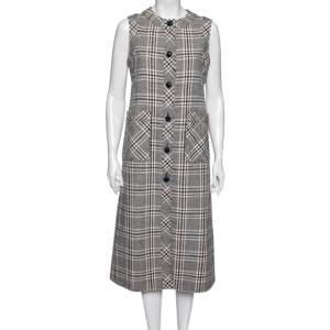 Pre Owned Gucci Beige/Blue Check Print Wool Sleeveless Jacket M