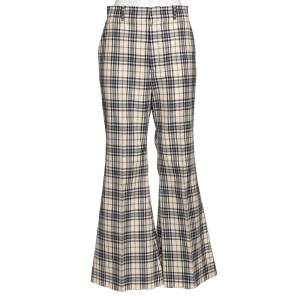 Gucci Beige/Blue Check Print Tweed Flared Trousers M