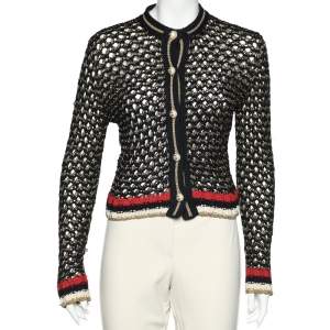 Pre Owned Gucci Black Lurex Knit Button Detail Cardigan S