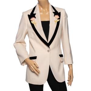 Pre Owned Gucci Light Beige Wool Rose Applique Detailed Single Breasted Blazer M