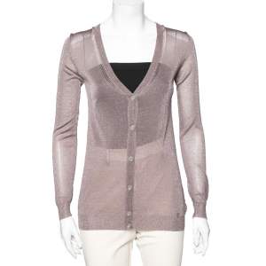 Pre Owned Gucci Dusky Purple Lurex Knit Button Front Cardigan XS