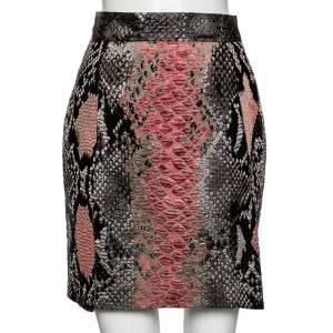 Gucci Multicolor Metallic Knit Textured Snakeskin Printed Mini Skirt M