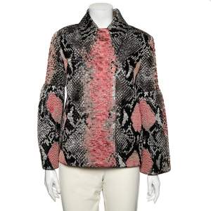 Gucci Pink Snakeskin Patterned Jacquard Button Front Double Breasted Jacket M