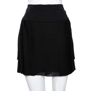 Pre Owned Gucci Black Silk Pleated Detail Mini Skirt M
