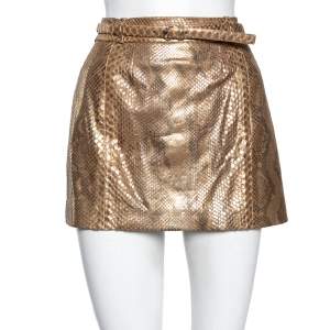 Gucci Gold Python Leather Belted Mini Skirt M